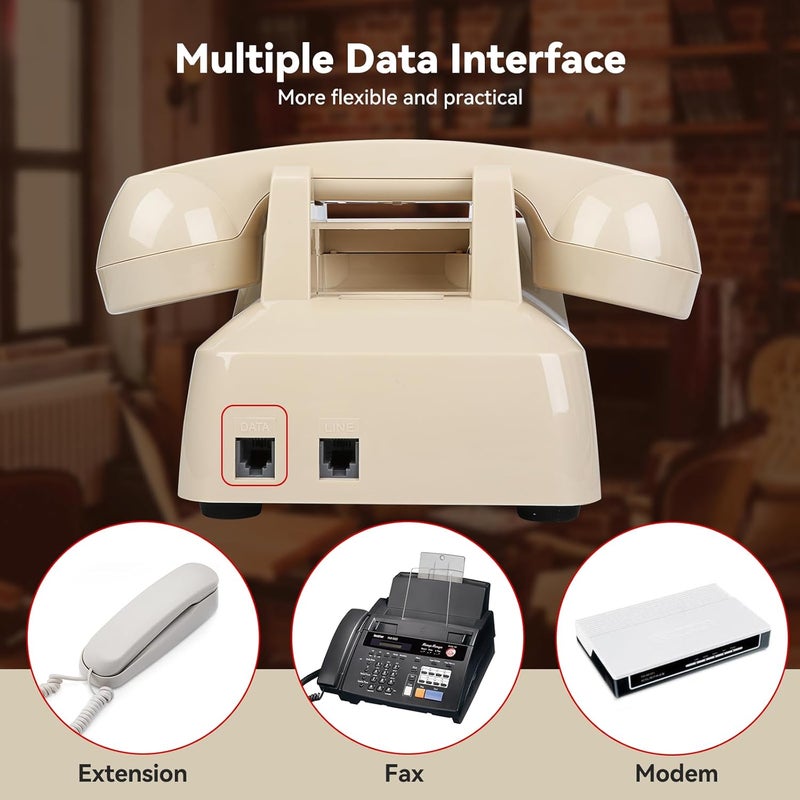 Sangyn Classic Vintage Cord Phones for Landline Old Telephone with Mechanical Ringer Volume Control Retro Analog Desk Phone for Home House School, Beige - Image 5